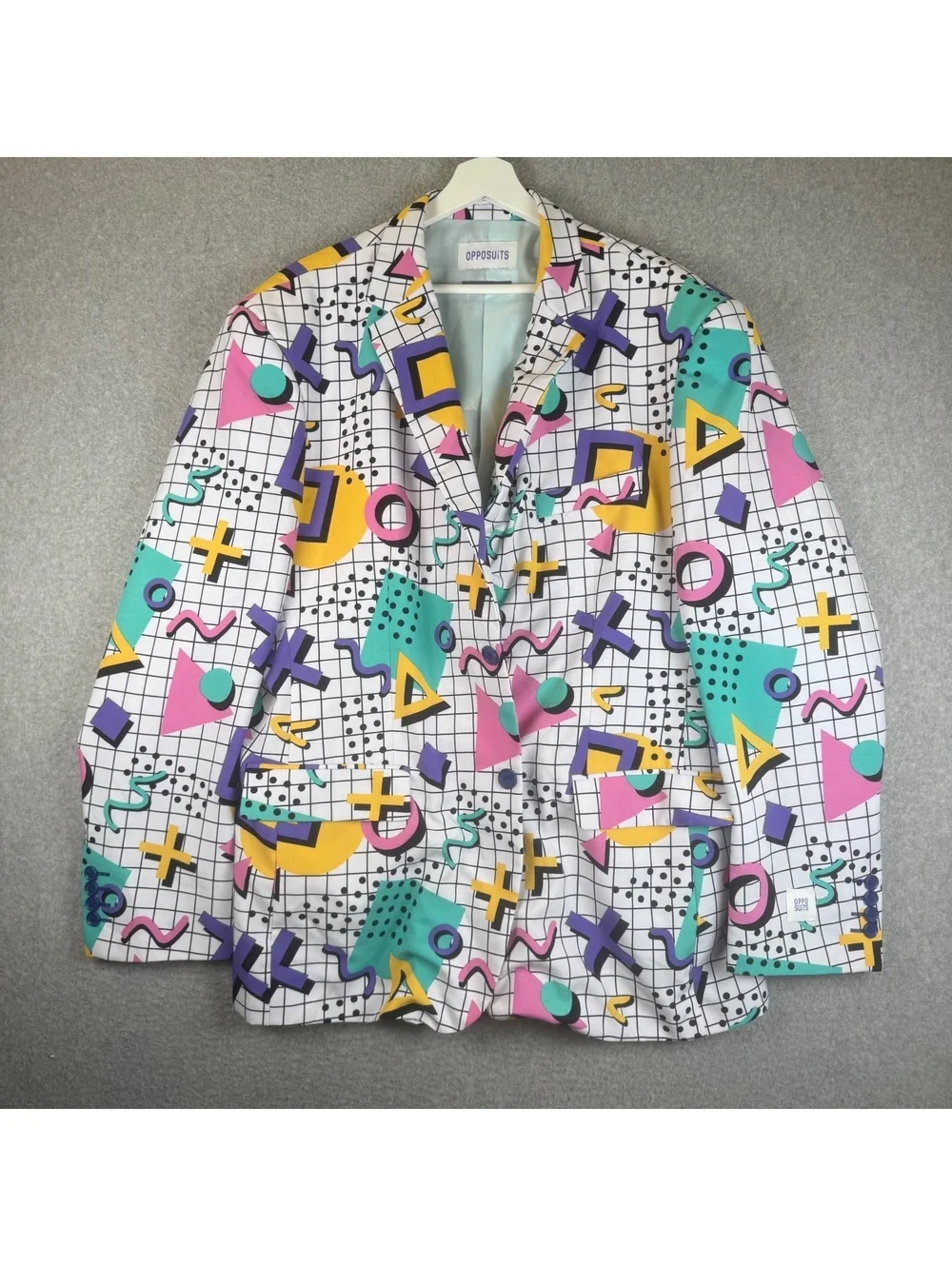 OppoSuits Men Geometric Print Blazer Jacket Multicolor Regular Fit Costume 48